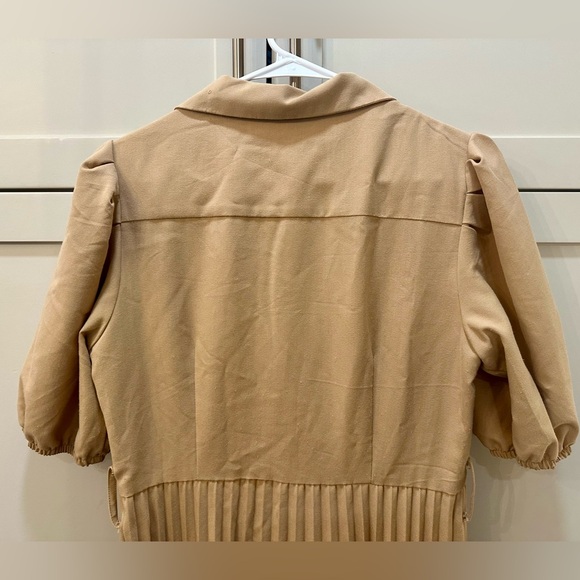 Nanette Lepore Tan Pleated Maxi Dress with Puff Sleeves - Picture 10 of 12